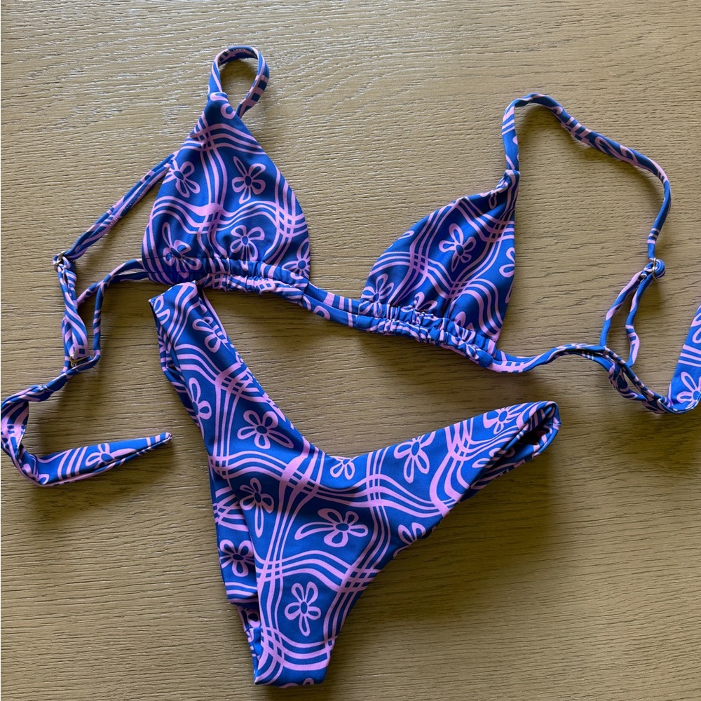 Skatie Blue + Pink Floral Bikini Set